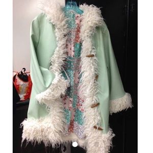 Vintage vegan leather faux Mongolian shag jacket